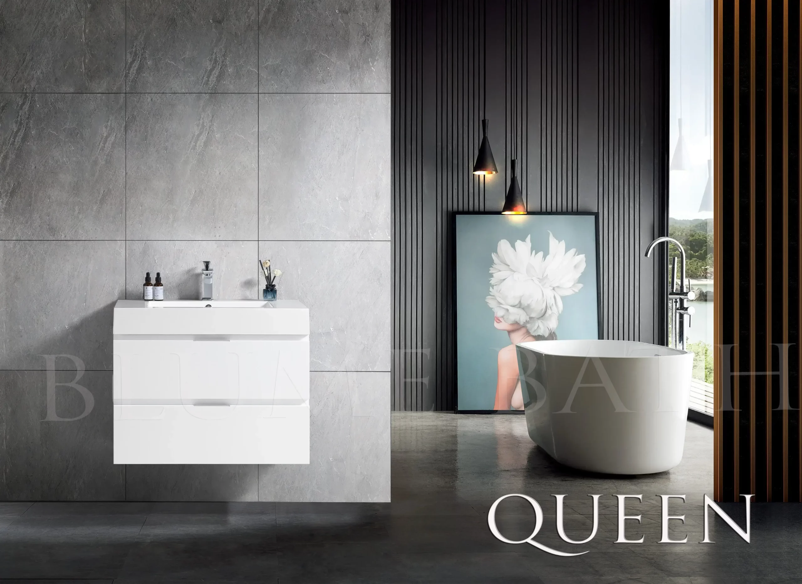 Queen 60 Full Sonoma Wall Mount Double Sink Modern Bathroom Vanity